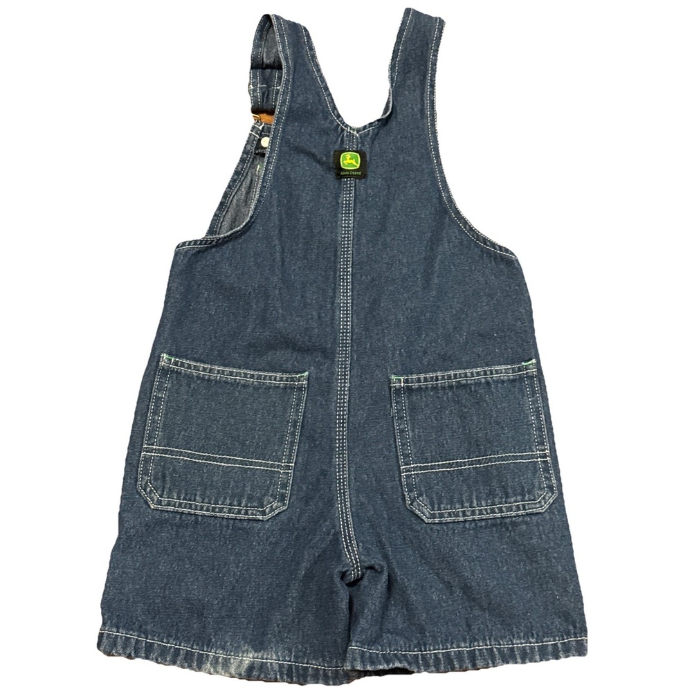 John Deere Toddler Denim Bib Overalls Logo Size 4T Shorts Country Tractor Boys - Picture 3 of 7